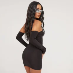 EGO Choker Detail Mini Bodycon Dress With Sleeves In Black Slinky -The Perla Dress Sales Store 16 03 23 ming69670 s scaled