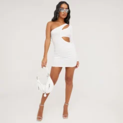 EGO One Sleeve Cut Out Detail Mini Bodycon Dress In Cream Crepe -The Perla Dress Sales Store 16 03 23 ming69817 s scaled