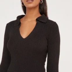 EGO Long Sleeve Collared Mini Bodycon Dress In Black Knit 7 EGO Long Sleeve Collared Mini Bodycon Dress In Black Knit -The Perla Dress Sales Store 17 01 23 pam47155 s scaled
