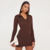 EGO Long Sleeve Collared Mini Bodycon Dress In Brown Knit 1 EGO Long Sleeve Collared Mini Bodycon Dress In Brown Knit -The Perla Dress Sales Store 17 01 23 pam47206 s scaled