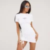 EGO Short Sleeve Ruched Front Detail Crucifix Print T-Shirt Dress In White