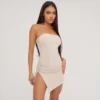EGO Bandeau Ruched Side Detail Asymmetric Mini Dress In Stone -The Perla Dress Sales Store 18 04 23 jul86492 s scaled