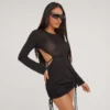 EGO Long Sleeve Cut Out Ruched Detail Mini Dress In Black Knit -The Perla Dress Sales Store 18 04 23 jul86537 sq scaled