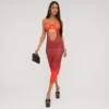 EGO Halterneck Strappy Cut Out Open Back Detail Midaxi Dress In Red Ombre
