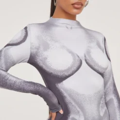 EGO Long Sleeve High Neck Body Print Detail Mini Bodycon Dress In Black And Grey -The Perla Dress Sales Store 19 01 23 ming48543 s scaled