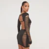 EGO Long Sleeve Extreme Cut Out Ladder Detail Open Back Mini Bodycon Dress In Black Slinky