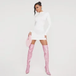 EGO High Neck Long Sleeve Super Stretch Mini Bodycon Dress In White -The Perla Dress Sales Store 20 12 22 jul37626 sq scaled