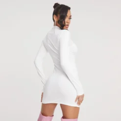 EGO High Neck Long Sleeve Super Stretch Mini Bodycon Dress In White -The Perla Dress Sales Store 20 12 22 jul37639 sq scaled
