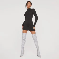 EGO High Neck Long Sleeve Super Stretch Mini Bodycon Dress In Black -The Perla Dress Sales Store 20 12 22 jul37806 sq scaled