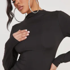 EGO High Neck Long Sleeve Super Stretch Mini Bodycon Dress In Black -The Perla Dress Sales Store 20 12 22 jul37812 sq scaled