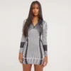 EGO Long Sleeve Zip Front Mini Bodycon Dress In Monochrome Print Slinky