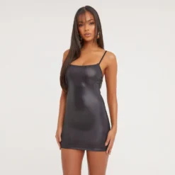 EGO Strappy Square Neck Super Shine Mini Bodycon Dress In Black -The Perla Dress Sales Store 21 02 23 pam61071 s scaled