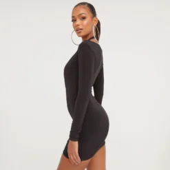 EGO Long Sleeve Halterneck Plunge Front Cut Out Detail Mini Bodycon Dress In Black Slinky -The Perla Dress Sales Store 21 02 23 pam61429 s scaled