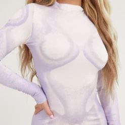 EGO Long Sleeve High Neck Body Print Mini Bodycon Dress In Lilac Multi -The Perla Dress Sales Store 21 03 23 em70823 s scaled