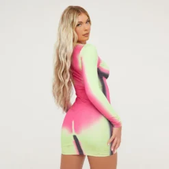 EGO Long Sleeve Body Print Mini Bodycon Dress In Pink And Yellow -The Perla Dress Sales Store 21 03 23 em71300 sq scaled