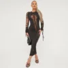 EGO Long Sleeve Extreme Ladder Detail Maxi Dress In Black Slinky