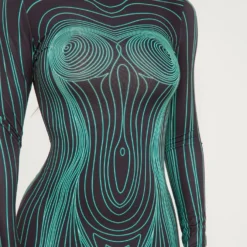 EGO Long Sleeve Contrast Body Print Mini Bodycon Dress In Green -The Perla Dress Sales Store 21 03 23 em71843 s scaled