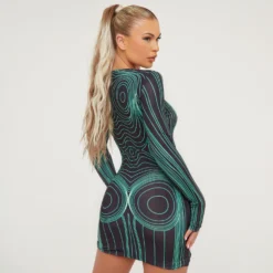 EGO Long Sleeve Contrast Body Print Mini Bodycon Dress In Green -The Perla Dress Sales Store 21 03 23 em71849 s scaled