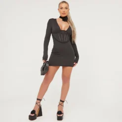 EGO Long Sleeve Corset Detail Mini Bodycon Dress In Black -The Perla Dress Sales Store 21 03 23 em71963 s scaled