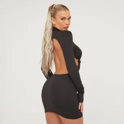 EGO High Neck Long Sleeve Cut Out Knot Detail Mini Bodycon Dress In Black -The Perla Dress Sales Store 21 03 23 em72147 s scaled