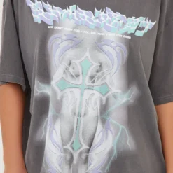 EGO Oversized Cross Graphic Print T-Shirt Dress In Grey -The Perla Dress Sales Store 21 03 23 em72214 s scaled