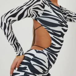 EGO Long Sleeve Backless Thong Detail Mini Bodycon Dress In Zebra Print -The Perla Dress Sales Store 22 04 22 ecom18343 scaled