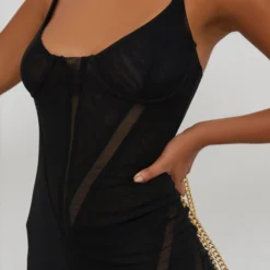 EGO Scoop Neck Cupped Sheer Panel Detail Mini Bodycon Dress In Black Mesh -The Perla Dress Sales Store 22 07 228477 scaled