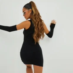 EGO High Neck Mini Bodycon Dress With Sleeves In Black Knit -The Perla Dress Sales Store 23 22 09 annabel2148 sq scaled