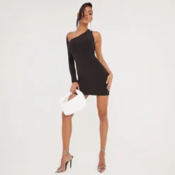 EGO One Sleeve Mini Bodycon Dress In Black Slinky -The Perla Dress Sales Store 24 01 23 jul50230 s scaled