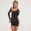 EGO One Sleeve Mini Bodycon Dress In Black Slinky