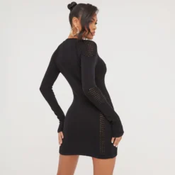 EGO Long Sleeve Zip Front Contour Detail Mini Dress In Black Knit -The Perla Dress Sales Store 24 01 23 jul50440 s scaled