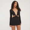 EGO Long Sleeve Cut Out Detail Plunge Front Shoulder Pad Mini Bodycon Dress In Black -The Perla Dress Sales Store 24 02 23 nahome62513 s scaled