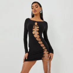 EGO Long Sleeve Extreme Diamante Lace Up Detail Mini Bodycon Dress In Black Slinky 9 EGO Long Sleeve Extreme Diamante Lace Up Detail Mini Bodycon Dress In Black Slinky -The Perla Dress Sales Store 25 10 22 jul16101 scaled