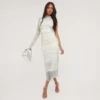 EGO One Sleeve High Neck Printed Maxi Dress In Ivory Mesh