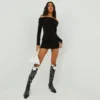 EGO Bardot Long Sleeve Mini Bodycon Dress In Black Knit -The Perla Dress Sales Store 27 09 22 julyanna3828 copy scaled