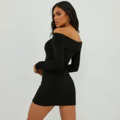 EGO Bardot Long Sleeve Mini Bodycon Dress In Black Knit -The Perla Dress Sales Store 27 09 22 julyanna3840 copy scaled