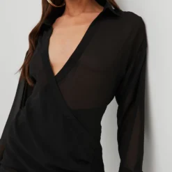 EGO Long Sleeve Maxi Shirt Dress In Black Chiffon -The Perla Dress Sales Store 27 10 22 julia18322 scaled