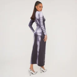 EGO Long Sleeve Body Print Illusion Maxi Dress In Grey Slinky -The Perla Dress Sales Store 28 02 23 jul62719 s scaled