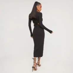 EGO Long Sleeve Ladder Detail Cut Out Maxi Dress In Black Ribbed -The Perla Dress Sales Store 28 02 23 jul62854 s scaled