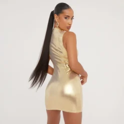 EGO Sleeveless High Neck Mini Bodycon Dress In Gold Metallic -The Perla Dress Sales Store 28 03 23 ming76329 p s scaled