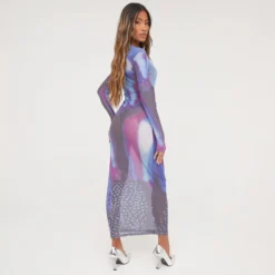 EGO Long Sleeve Body Print Maxi Dress In Blue Multi Mesh -The Perla Dress Sales Store 31 01 23 unya51605 s scaled