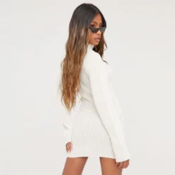 EGO Long Sleeve Roll Neck Mini Bodycon Dress In Cream Knit -The Perla Dress Sales Store 31 01 23 unya52249 s scaled