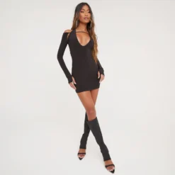 EGO Long Sleeve Halterneck Plunge Strap Detail Mini Bodycon Dress In Black Slinky 9 EGO Long Sleeve Halterneck Plunge Strap Detail Mini Bodycon Dress In Black Slinky -The Perla Dress Sales Store 31 01 23 unya52550 p scaled
