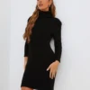 EGO Knitted Roll Neck Mini Dress In Black -The Perla Dress Sales Store clf096 bl 4