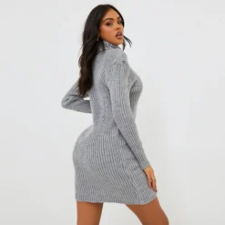 EGO Knitted Roll Neck Mini Dress In Grey -The Perla Dress Sales Store clf096 gy 3 scaled