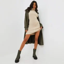 EGO Knitted Roll Neck Mini Dress In Stone Nude 8 EGO Knitted Roll Neck Mini Dress In Stone Nude -The Perla Dress Sales Store clf096 st 1 1 scaled