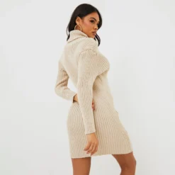 EGO Knitted Roll Neck Mini Dress In Stone Nude 9 EGO Knitted Roll Neck Mini Dress In Stone Nude -The Perla Dress Sales Store clf096 st 4 1 scaled