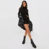 EGO High Neck Long Sleeve Cut Out Detail Mini Bodycon Dress In Black Chunky Cable Knit