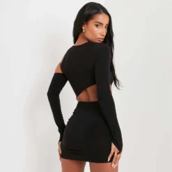 EGO One Shoulder Long Sleeve Cut Out Bodycon Dress In Black -The Perla Dress Sales Store ecom240122 899 scaled
