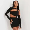 EGO One Shoulder Long Sleeve Cut Out Bodycon Dress In Black -The Perla Dress Sales Store ecom240122 910 scaled